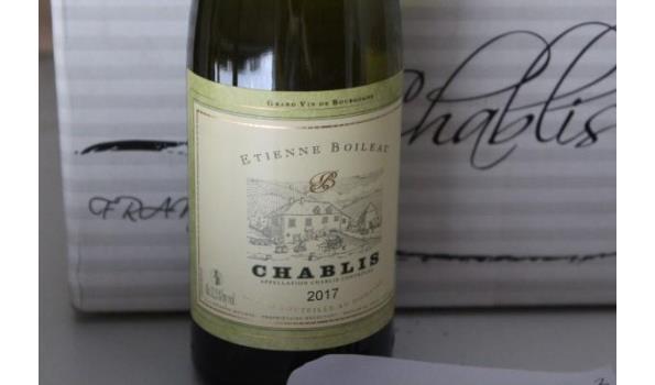 6 flessen à 75cl witte wijn Thomas Labille Petit Chablis 2020 plus 5 flessen à75cl witte wijn Thomas Labille Chablis 1er Cru 2018 en 12 flessen à 37,5cl witte wijn Etienne Boileau Chablis 2017